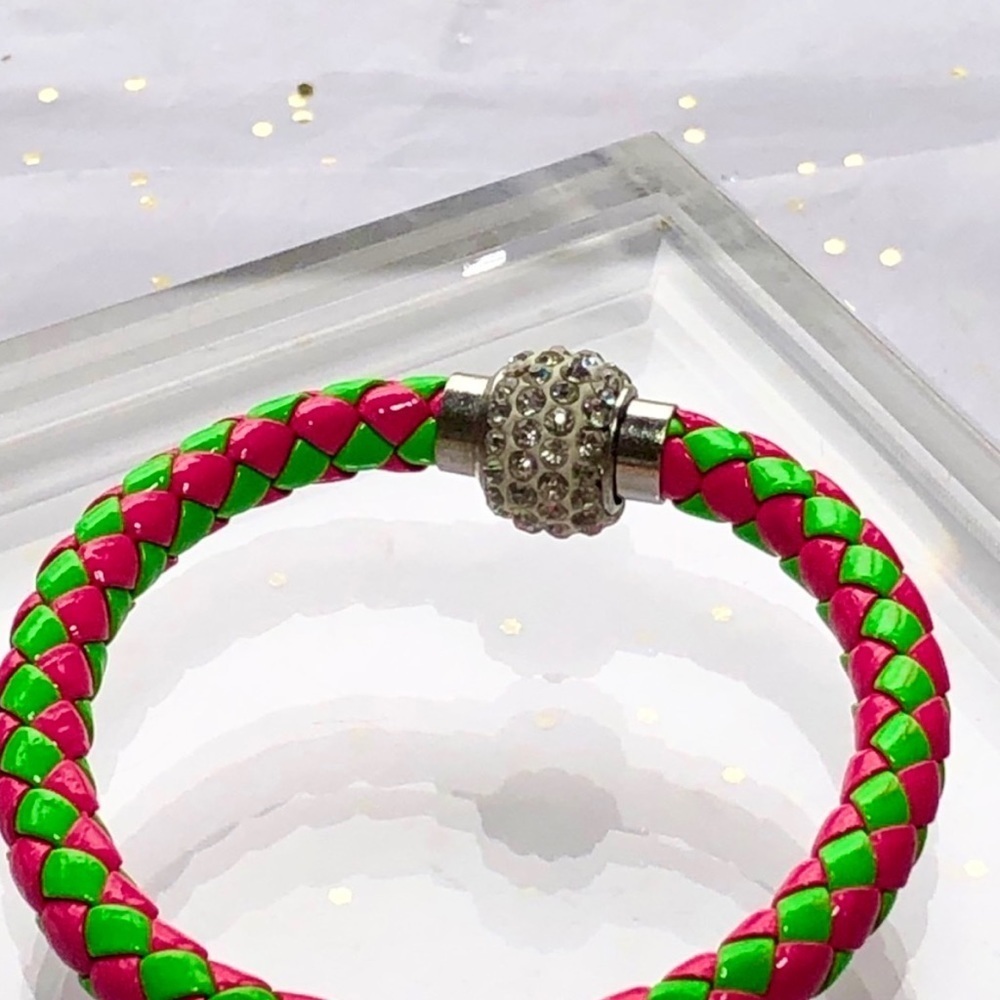 Braided Leather Bracelet with Crystals - Picture 4 of 4